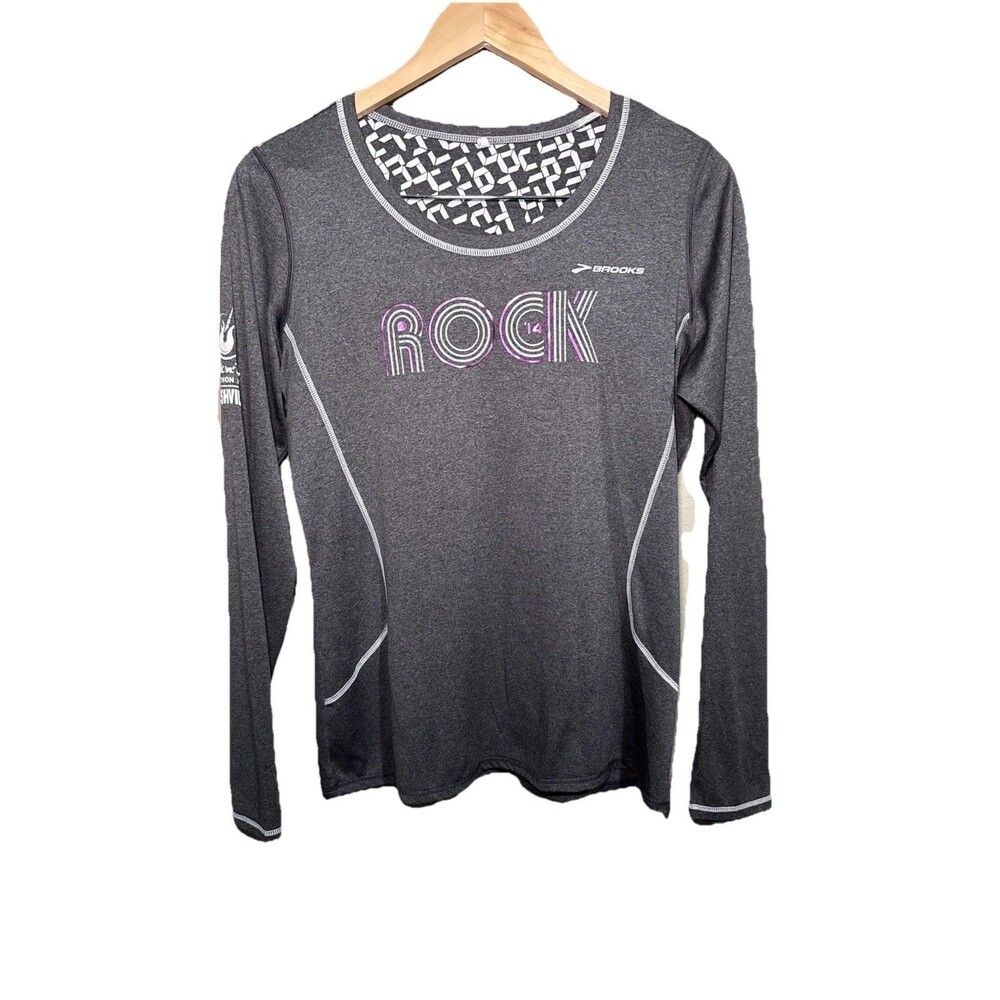 Brooks Shirt Womens Medium Gray Long Sleeve Rock N Roll Nashville Marathon 2014